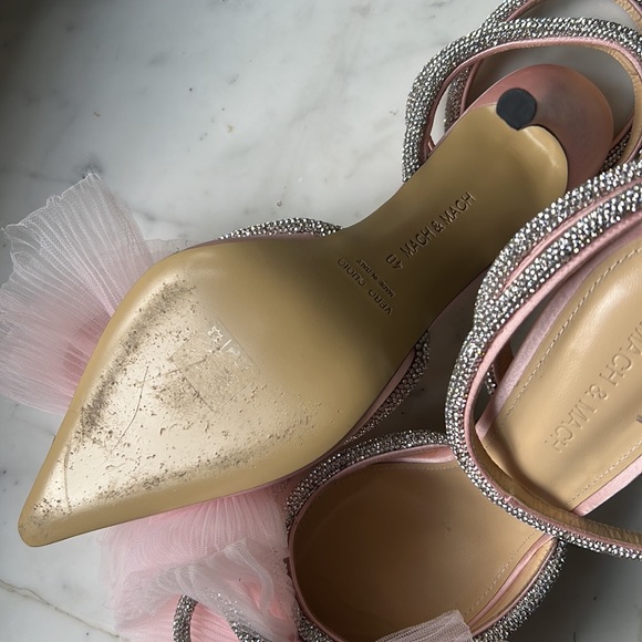Mach & Mach pink satin ruffle bow Swarovski crystal pumps - Picture 7 of 8